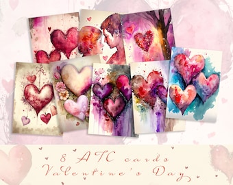 ATC-kaarten voor Valentijnsdag: set met ephemera hartjes (digitale download)