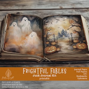 Frightful Fables Printable Junk Journal, Halloween Scrapbook Kit, Halloween Ephemera, Ghost, Witch, Bookmarks, Atc, Spooky, Digital, Card