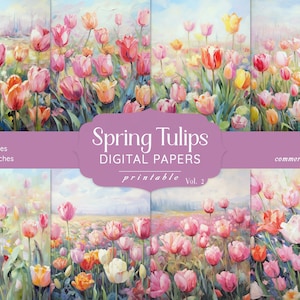 Carta per scrapbooking stampabile Tulip, carta digitale Tulip, scrapbooking primaverile, diario floreale, uso commerciale, fiori per scrapbooking, collage