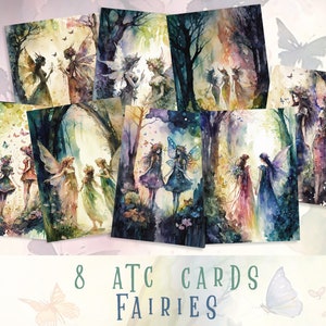 Enchanted Forest Fairy ATC Cards, Junk Journal Supplies, Scrapbook, Collage Art, Printable Ephemera, Watercolor Fairies, Creative Crafts
