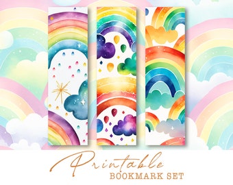Segnalibri arcobaleno acquerellabili, regalo stampabile per bambini (download digitale)