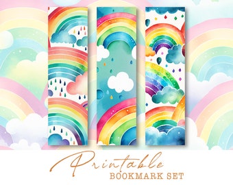 Rainbow Watercolor Bookmarks: Printable Kids Ephemera (Digital Download)