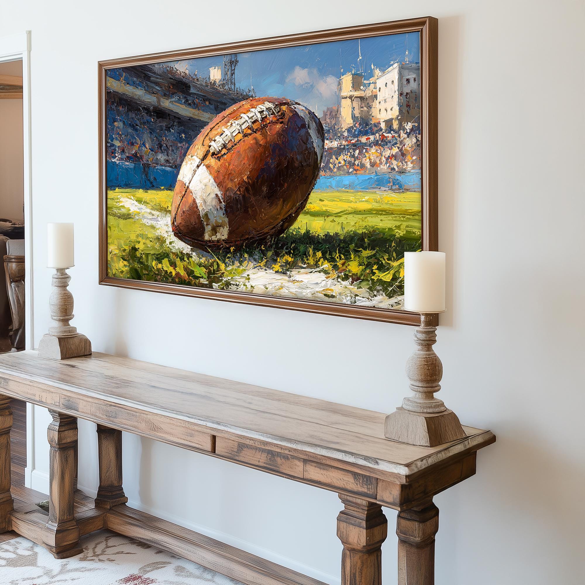 American Football Frame Computer American Football Frame TV Art, Vintage Game Ball Painting, Stadium ...