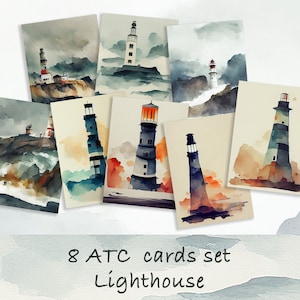 Nautical Junk Journal, Lighthouse Cards, Printable Atc Cards, Nautical Scrapbook Paper, Coastal Ephemera, Marine Scrapbooking, Shabby Chic