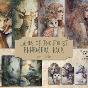 Kit de carnets de voyage Dames de la forêt, éphémères fées, pages de fées, feuilles de collage magique, scrapbooking, journalisation, cartes, signets