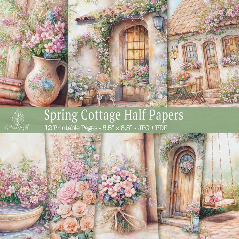 Spring Cottage Half Papers, Floral Journal Pages, Vintage Garden ...