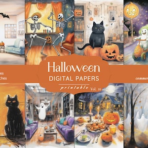 Halloween Digital Paper: Printable Scrapbook and Junk Journal Ephemera (Digital Download)