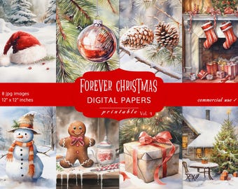 Christmas Digital Papers – Holiday Scrapbook and Junk Journal Kit (Digital Download)