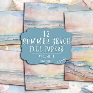 Papeles de diario basura de verano, páginas imprimibles de playa, álbumes de recortes de verano, fondo marino, océano, álbum de recortes, digital, diario, manualidades