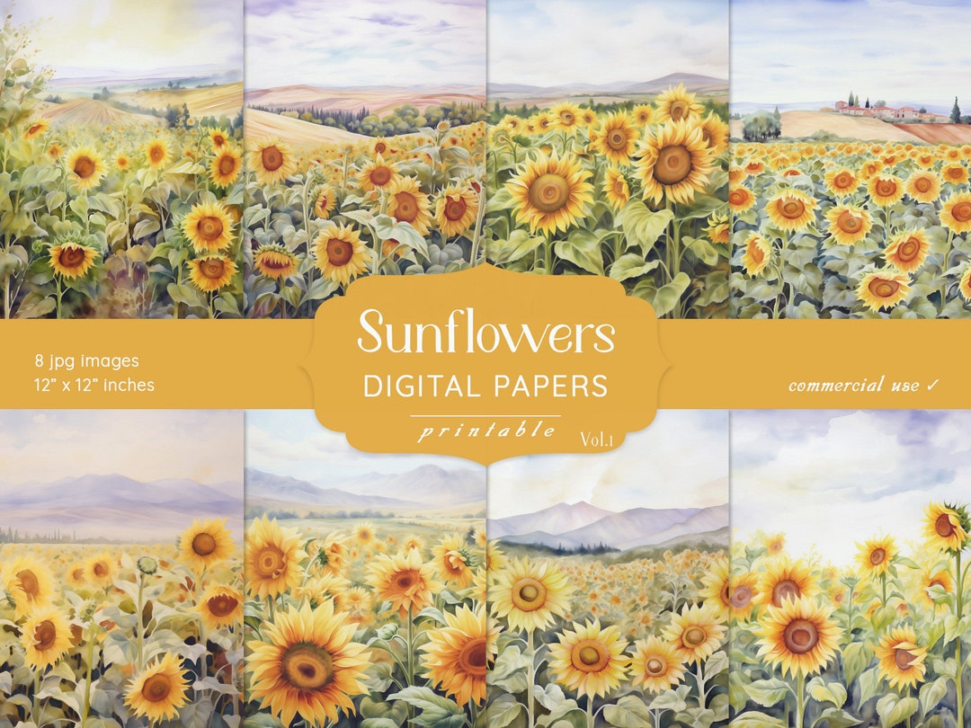Sunflower Digital Papers | Summer Floral Scrapbook Set (digital ...