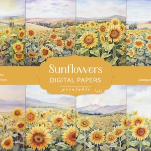 Papiers numériques Tournesol, Arrière-plans de scrapbooking numérique, Collage numérique Tournesol, Journal des fleurs indésirables, Papiers bohèmes, Scrapbooking imprimable