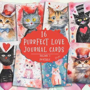 Cats in Love Junk Journal Kit, Animal Pages, Cats