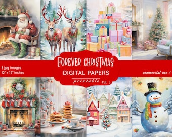 Christmas Digital Paper Pack: Holiday Scrapbook and Collage Sheets (Commercial Use, Digital Download)