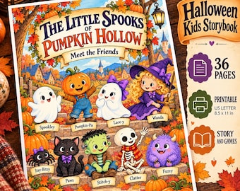 Halloween Storybook Activity Printable Book for Kids: Spooky Story Games Coloring Pages (Digital Download)