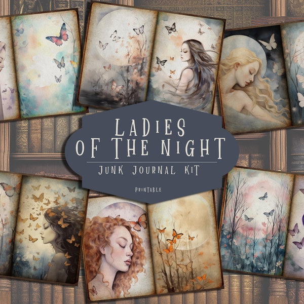 Ladies of the Night Junk Journal Kit, Fairy Printable Pages, Butterflies Ephemera, Fairies Scrapbook, Digital, Scrapbooking, Atc, Bookmarks