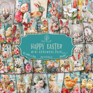 Paquete de material efímero de Pascua para imprimir / Kit de diario basura de Pascua vintage / Tarjetas ATC de Pascua / Papel para álbum de recortes con etiquetas de primavera / Descarga digital
