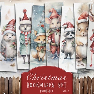 Segnalibri con animali natalizi / Etichette per diario invernale / Set di effimere stampabili per le feste / Etichette per album di ritagli di Natale