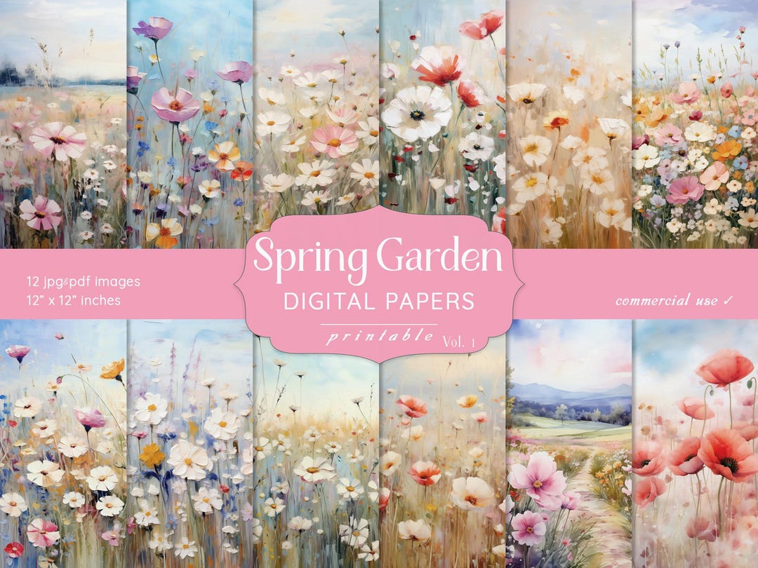 Spring Garden Digital Papers | Watercolor Floral Scrapbook Ephemera ...