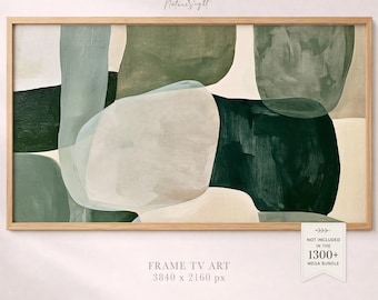 Green Abstract Painting Frame TV Art: Minimalist Sage Shapes (Digital Download)
