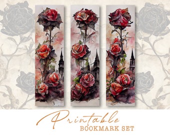 Gothic Rose Bookmarks – Dark Floral Reader Gift Set (Digital Download)