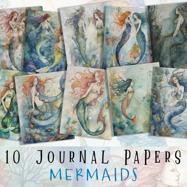 Mermaids Junk Journal Papers, Underwater Ephemera, Mermaids Scrapbook, Magic Journal Pages, Sealife, Instant Download, Ephemera, Papers