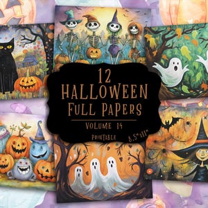 Halloween Full Papers | Printable Ghost, Cat & Pumpkin Pages (Digital Download)