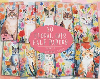 Cat Junk Journal Pages: Vintage Floral Collage (Digital Download)