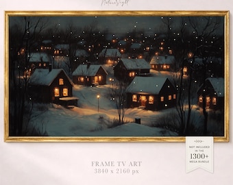 Snowy Village Painting Frame TV Art: Winter Night Landscape TV Wallpaper (Digital Download)