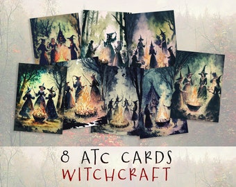 Witch ATC Cards, Witchy Ephemera Printable, Gothic Grimoire Supplies, Dark Magic ACEO, Spooky Scrapbooking, BOS Pages, Witch Junk Journal