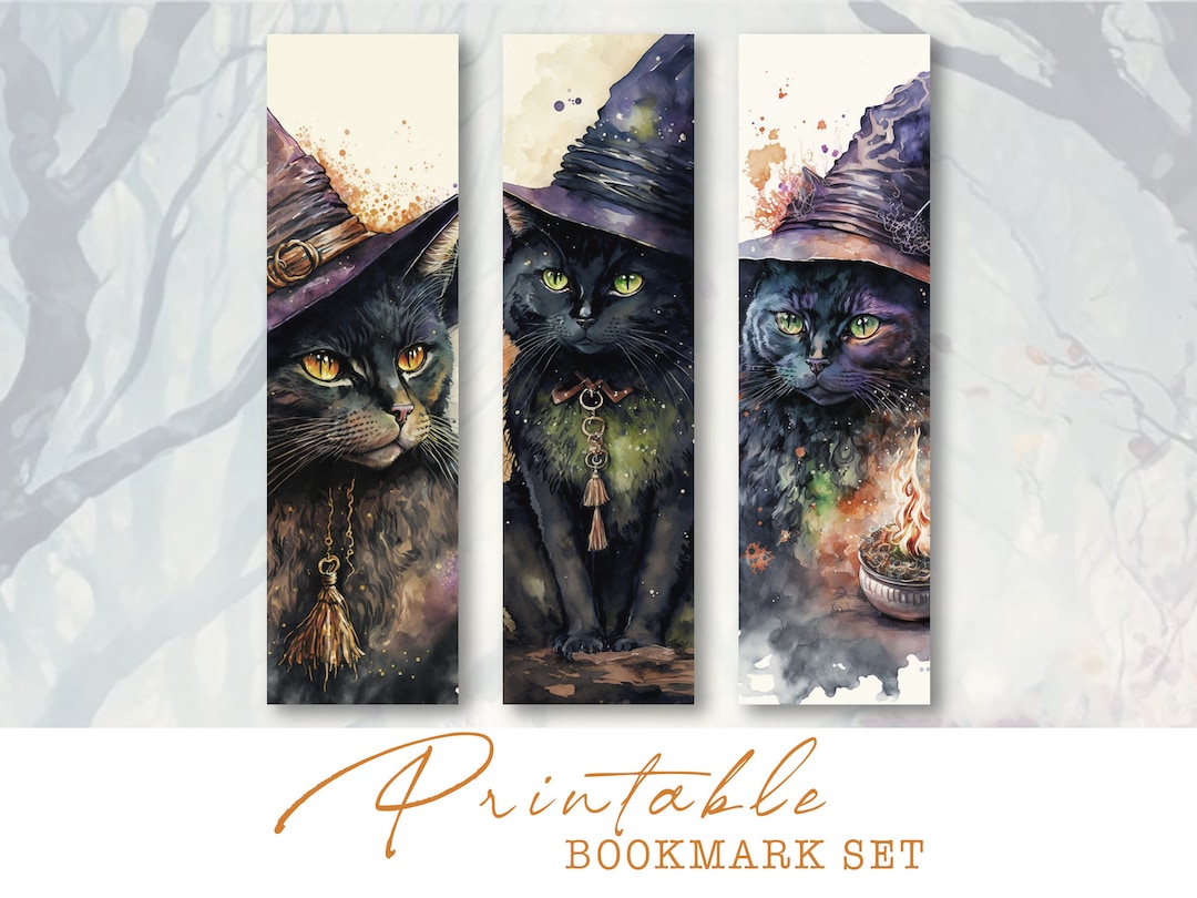 Black Cats Printable Bookmarks Set Witchy Cats Bookmarks - Etsy