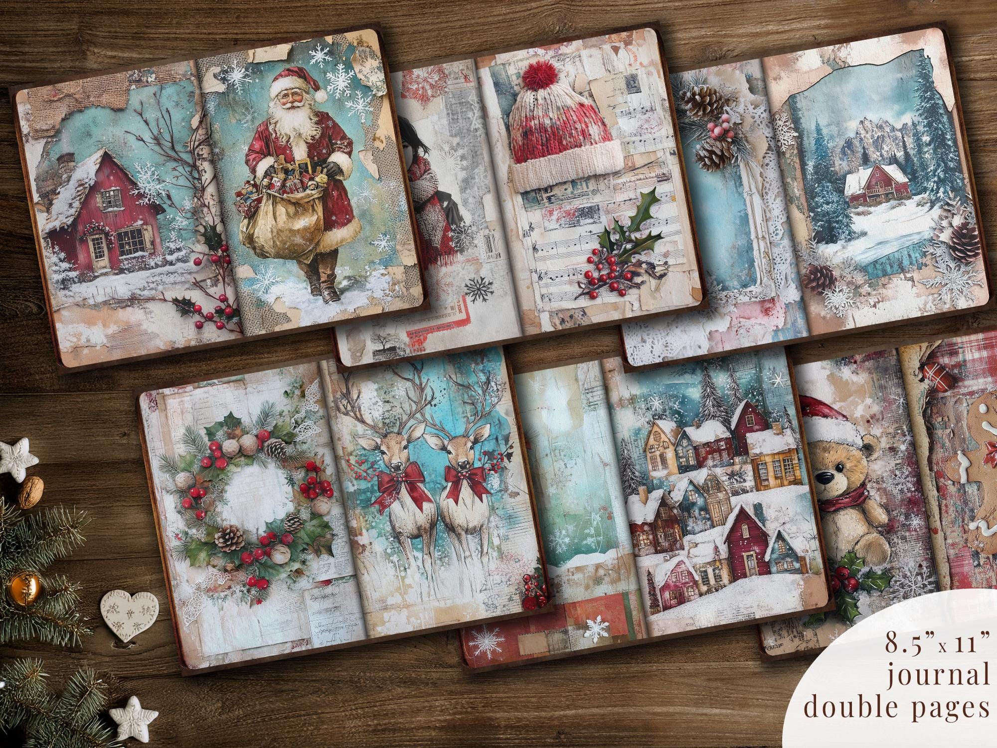 Vintage Christmas Junk Journal Kit: Printable Ephemera, Scrapbook Pages ...