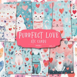 Cat Valentine ATC-kaarten | Set met grillige ephemera hartjes | Afdrukbare liefdeskaartjes | Plakboekkit voor ongewenste dagboeken