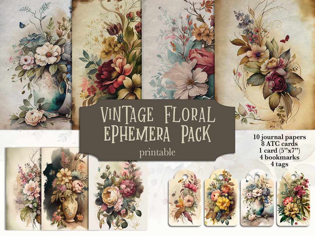 Vintage Floral Ephemera Kit: Printable Junk Journal Pages (digital ...