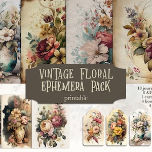 Vintage Floral Journal Kit, Floral Printable Ephemera, Floral Scrapbook, Botanical Journal, Scrapbooking, Cards, Papers, Pages, Digital