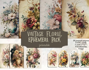 Vintage Floral Ephemera Kit: Printable Junk Journal Pages (Digital Download)