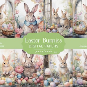 Osterhase Digitale Papiere, Osterdekoration Bunnies, Ostern Digitale Papiere, Osterhasen Hintergrund, Aquarell Ostern Scrapbooking