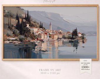 Coastal Village Painting Frame TV Art: Italian Lake Landscape TV Screensaver (Digital Download)