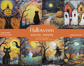 Halloween Digital Papers: Spooky Scrapbook, Junk Journal (Digital Download)