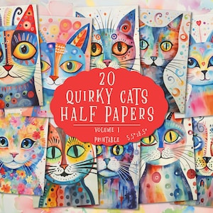 Cat Junk Journal Pages, Ephemera Pack, Cats Scrapbook Paper, Whimsical Cat Background, Digital Collage Sheet, Instant Download