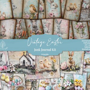 kit de journal de Pâques vintage | Éphémères imprimables lapin | Pages du journal indésirable du printemps | Cartes de Pâques | Fournitures de scrapbooking numérique | Cartes ATC