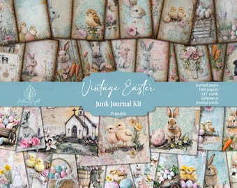 Vintage Easter Junk Journal Kit: Bunny Ephemera, Scrapbook Pages (Digital Download)