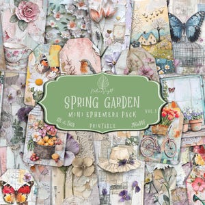 Kit de carnet de bord pour le jardin printanier | Pack d'éphémères imprimables | ATC et étiquettes printanières vintage | Fournitures pour scrapbooking | Téléchargement numérique
