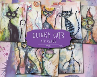 Quirky Cats ATC Cards: Whimsical Printable Ephemera (Digital Download)