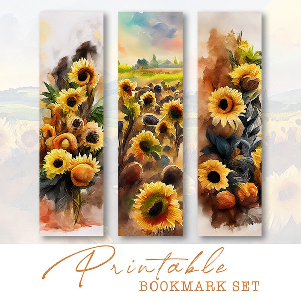 Sunflower Printable Bookmarks, Floral Ephemera, Flower Lover Gift Tag, Sunflowers Bookmark