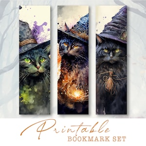 Witchy Cats Printable Bookmarks, Black Cats Ephemera Pack, Gothic Digital Bookmarks, Ephemera, Junk Journal, Scrapbooking, Printable