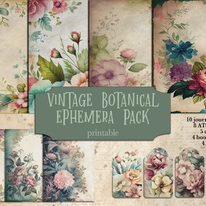 Botanical Junk Journal Printable, Floral Ephemera, Vintage Journal Pages, Flowers Scrapbook, Ephemera, Papers, Pages, Digital, Retro