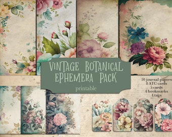 Materiales botánicos efímeros: Kit de diario de recortes florales vintage (Descarga digital)