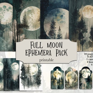 Full Moon Journal Kit, Moon Ephemera Pack, Nocturnal Junk Journal, Afdrukbare Junk Journal-pagina's, Papers, Scrapbooking, Digitaal, Ephemera