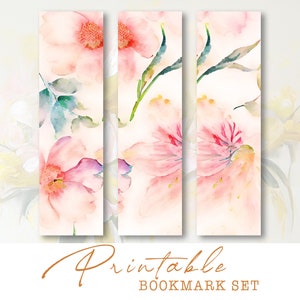 Afdrukbare bloemenbladwijzers, Shabby Chic bladwijzer instant download, bloemen cadeau-idee, afdrukbare bladwijzers set van 3