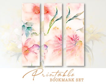 Printable Floral Bookmarks, Shabby Chic Instant Download Bookmark, Floral Gift Idea, Printable Bookmarks Set of 3